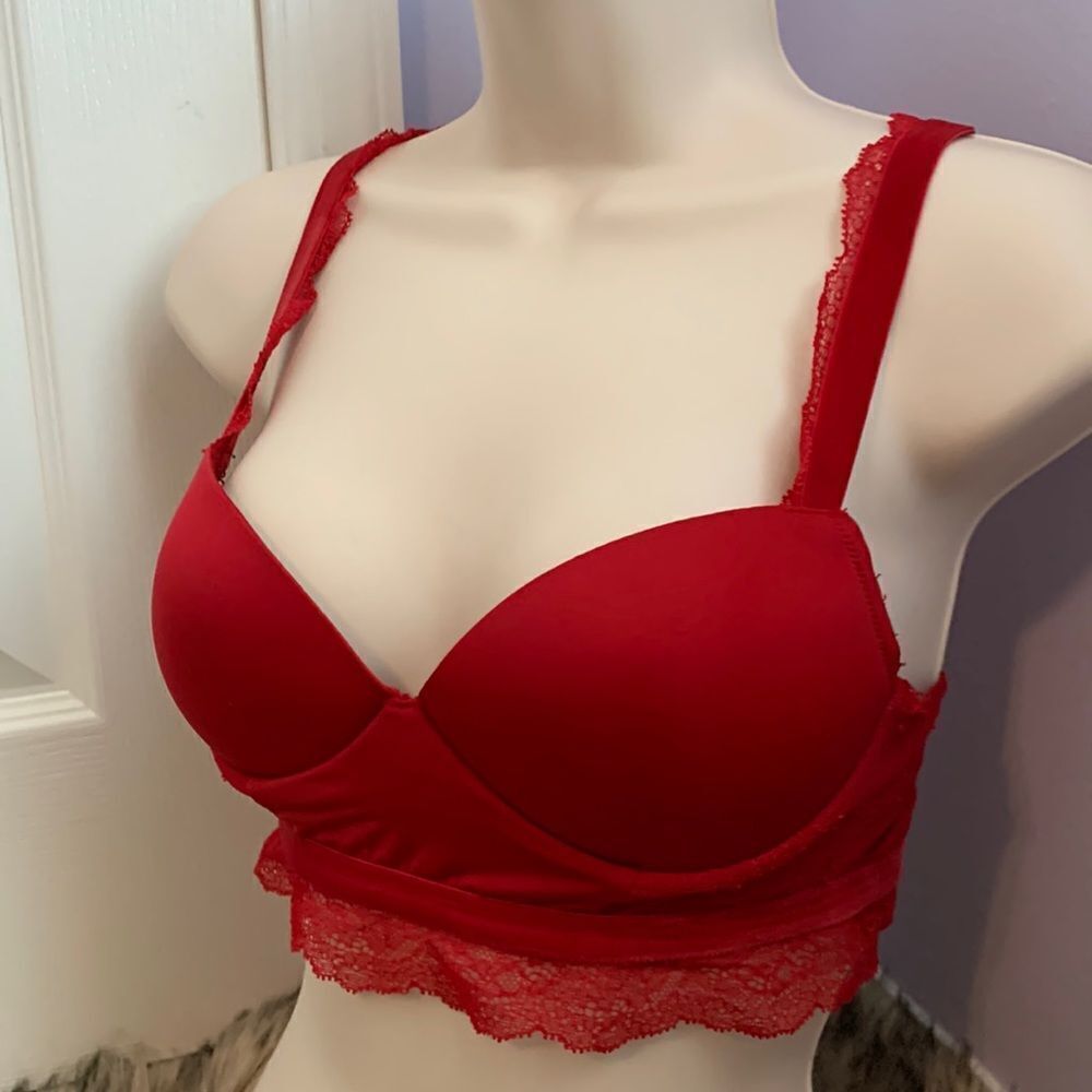 Victoria’s Secret Velvet & Lace Trim Padded Demi Longline Bralette Bra S